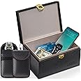 Lexell Faraday Box for Car Keys with Pouch 2 Pack - Premium Leather Car Key Signal Blocker Box and RFID Key Pouch - Anti Theft Signal Blocking Box for Car Keys - Keyless Car Key Protector Box
