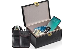 Lexell Faraday Box for Car Keys with Pouch 2 Pack - Premium Leather Car Key Signal Blocker Box and RFID Key Pouch - Anti Theft Signal Blocking Box for Car Keys - Keyless Car Key Protector Box