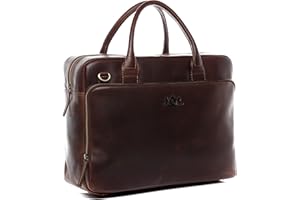 SID & VAIN Duża torba na laptopa z prawdziwej skóry – torba biznesowa na laptopa o przekątnej ekranu 15,4", Ryan XXL – torba na ramię z kieszenią na laptopa – skórzana torba męska i damska, brązowa,