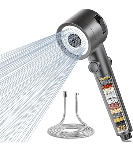 Pommeau Douche Filtrant Anti-Calcaire - 6 Jets Haute Pression - Économie D'Eau Avec Filtre 20 Étapes