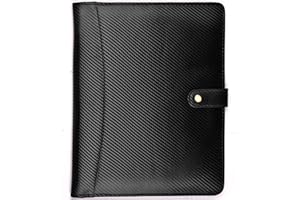 LEATHER VILLAGE Portfolio Professional Organizer – Carbon Fiber Leather Padfolio Resume Folder for A4 Letter Pad with Pen Holder, Business Card Slots & Writing Pad – Ideal for Men & Women - Black