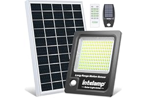 intelamp Solar Security Lights Outdoor Motion Sensor 3000LM Super Bright Solar Flood Lights with 12000mAh Battery & 5M Cable- Dual Separate Sensors Panels for Gardens, Driveways, Garages, Yards