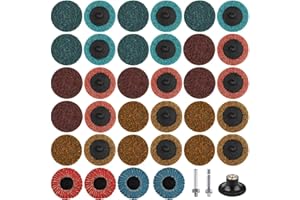BRESUCNY Dischi Abrasivi, 37 Pezzi Dischi Abrasivi Dischi Cambio Rapido Set, 50mm Dischi a Cambio Rapido, Fine/Media/Grossa, Con 2 Pezzi 1/10.2 Cm, Per Levigatura Superficiale Finitura Lucida Sbavatura