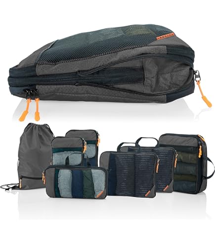 Cubes d'emballage avec compression pour valise et sac à dos avec sac de transport, rouge