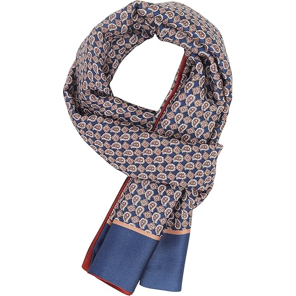 Foulard Uomo In Seta 100% - Sciarpa Vintage Motivo Floreale, Blu Scuro, 160x28 Cm, Elegante E Morbido - Foto 11