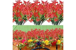 PASDTFB 12 Piezas Flores Artificiales para Exteriores Flor Falsas para Decoración Resistentes a Los Rayos UV Flores Violeta Artificiales Exterior Interior para Casa Jardín Ventana Porche Cocina Arbustos Boda