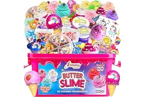 AMMY GLOW Jumbo Butter Slime Kit for Girls Ages 8-12-w/Storage Box for Colorful Assorted Slimes,Sprinkles,Charms & More Accessories-Non Toxic,Non Sticky Slime for Kids-Sensory Toys