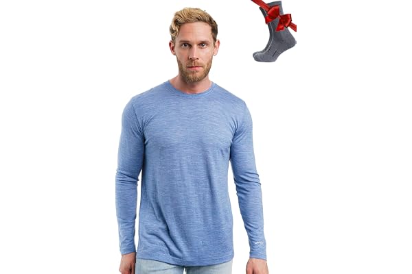 Merino.tech Chemise Homme Manches Longues 100% Merinos - sous Vetement Merinos Homme Lourd, Moyen, Léger avec Chaussettes