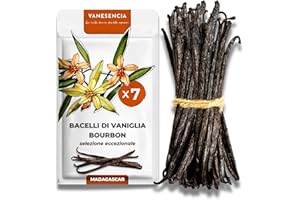 7 Bacche di Vaniglia Bourbon del Madagascar | Vaniglia Bacche Gourmet | Baccelli di Vaniglia Affinati 9 Mesi | Gusto Intenso | Busta Richiudibile | VANESENCIA (13–17 cm)