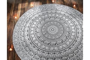 raajsee Indien Strandtuch Rund Mandala Hippie/Groß Indisch Rundes Baumwolle/Boho Runder Yoga Matte Tuch Meditation/Tischdecke Rund aufhänger Decke Picknick Teppich 70 inch (Schwarz-weißer Elefant)