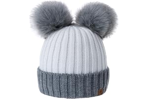 MFAZ Morefaz Ltd Girls Winter Beanie Hat Knitted Hats Kids Girl with Large Double Pom Pom Ski