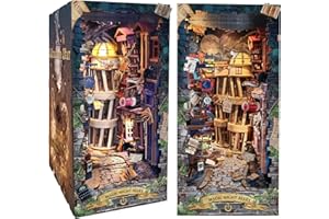 CRIOLPO DIY Book Nook Kit - Casa de muñecas en Miniatura de Madera con Muebles y Luces LED, Decoración de inserción de estantería Creativa, Estantería Insertar