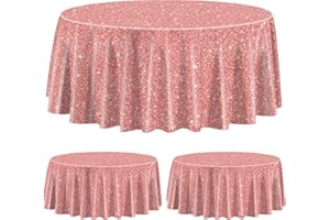 QUERICKY Pink Rose Gold Tablecloths, Rose Gold Sequin Printed Table Cover, Rose Gold Glitter Birthday Background Decorations for Girls Birthday Wedding Graduation Princess Party Supplies (3, 220x220cm)