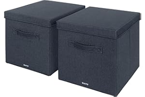 Leitz Aufbewahrungsbox mit Deckel aus Stoff, 2er-Set Würfelaufbewahrungsboxen, Universell, faltbar & umweltfreundlich, Organizer für Büro, Haushalt, Küche & Schule, Samtgrau, Groß, 61450089