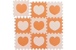 Relaxdays Tapis de Sol Puzzle bébé éveil, Motif cœur, 18 pièces, Mousse sans polluants, LxP: 91,5 x 91,5cm, Orange/Beige