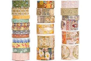 Songdao 24 rouleaux Millésime Washi Tape Set, Ruban Motif Antique Adhésif Décoratif Masking Tapes pour Arts, Bullet Journal, Scrapbooking, Bricolage, Emballage (1-Renaissance Dreams)