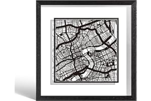 O3 DESIGN STUDIO - Marco de Papel para mapas, 22,8 x 22,8 cm, en Caja de Regalo, Fondo, autocambiante, Arte de Papel, Black Map Black Frame, Shanghai