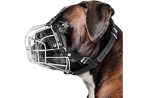 CleverTail Metall-Maulkorb für große Hunde – Körbchen-Maulkorb mit verstellbaren Lederriemen – Käfig-Maulkorb zum Verhindern von Beißen für Hunde mit kurzer Schnauze, Boxer, Bulldogge