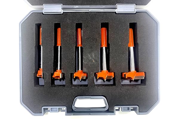 Jon Bhandari Tools Hinge Boring Forstner Drill Bit Set Carbide Tipped Steel Bits for Wood, Plywood & Woodworking Clean Cutting Drill Bit Kit with Carry Case (Sizes: 15mm, 20mm, 25mm, 30mm, 35mm)