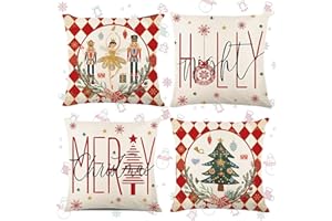 Jiahuade Funda de Almohada Navideñas,4 Pcs Fundas Cojines Navidad,Decoración Navideña Hogar,Funda de Cojines Navideños,Adornos Navidad Casa(45 * 45cm) (H)