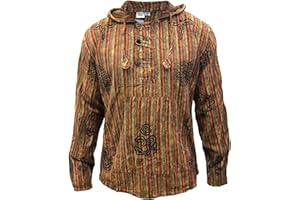 SHOPOHOLIC FASHION Mens Stonewashed Stripe Hooded Grandad Shirts Full Sleeve Hippy Lightweight Hoodie