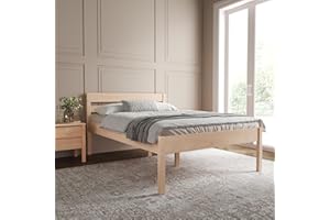 HANSALES Łóżko dla seniorów 140 x 200 cm Anu Scandi Style z twardego drewna brzozowego FSC® – ponad 700 kg – łóżko drewniane o wysokości 55 cm z wysokim zagłówkiem – stabilne łóżko pojedyncze dla seniorów
