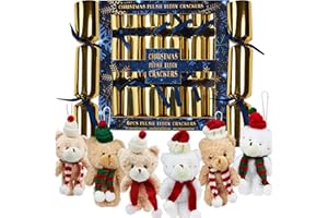 KreativeKraft Luxury Christmas Crackers, Set of 6 Deluxe Xmas Crackers, Plushies Hanging Xmas Tree Ornaments, Fun Novelty Party Gifts Christmas Decor (Gold)