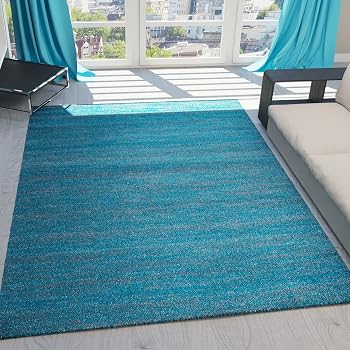 Amazon De Moderner Shaggy Teppich Tampa Blau Turkis Uni Einfarbig
