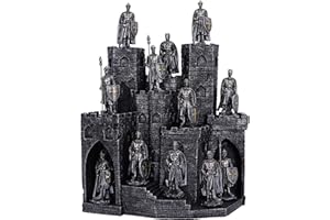 Nemesis Now Présentoir Chevaliers de la Tour avec 48 Figurines Château médiéval en résine argentée Peint à la Main 25 cm