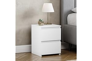 Vida Designs Mesita de noche Denver con 2 cajones (blanca), 40 cm de alto x 29,5 cm de ancho x 29,5 cm de profundidad