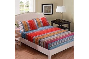 LOUSSIESD Bohemian Bed Sheet Set for Girls Boys Teen , Colorful Floral Boho Striped Bedding Set,Southwestern Indian Tribal Reversible Fitted Sheet Microfiber Decor 1 Fitted Sheet with 2 Pillow Cases, Double …