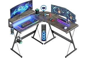 Bestier L Shaped Gaming Desk Computer Desk with LED Lights Monitor Stand 130CM Corner Desk with Cup Holder Headset Hook Ergonomic for Home Office Small Space