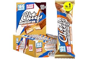 ‎CHIEFS CHIEFS Soft Protein Riegel - 15er Box, High Protein Bar - Ohne Zuckerzusatz & kein Palmöl - Peanut Karamell - Fitness Snack - 15x55gr Eiweißriegel