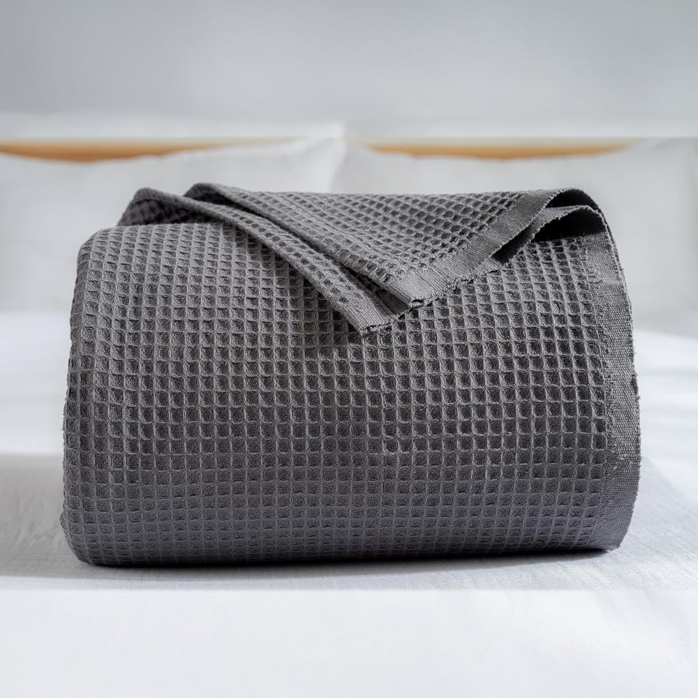 RAYME TEKSTİL - 100% Pamuk Pike Yatak Örtüsü Waffle Dokuma - Tek Kişilik ve Çift Kişilik 4 Mevsim Dekoratif Hafif Yumuşak Pikeler (Koyu Gri, Çift Kişilik Pike 200x240 cm)