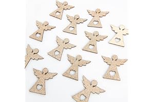 Logbuch-Verlag Pack de 12 angelitos Dorados de Madera Natural con Detalle Corazon 4,5 cm para Decorar - angelitos Dorados decoración Bautizo comunión