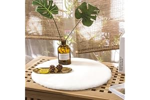 ‎TEPPICH WÖLKCHEN Teppich Wölkchen Fell Rund, Fellteppich Rund, Kunstfell Teppich Waschbar, Hasenfell, Kaninchenfell - Flauschiger Teppich Wohnzimmer, Bettvorleger Schlafzimmer - Weiss - Rund 30cm