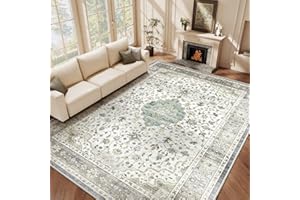 HOMFINE Verde Claro Alfombra Salon Vintage 160x230 cm Grande Alfombras Lavable en Lavadora Pelo Corto Antideslizante Rug Carpet Tapete Sala para Habitacion Comedor Dormitorio Cocina Exterior