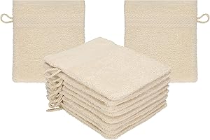 Betz Guanti da Bagno Premium 10 Pezzi - Guanti in Spugna per detersione Delicata del Viso - in 100% Cotone - Guanto da Bagno per Bambini - Sabbia