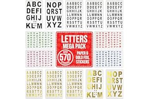 FUN STICKERS Letter Stickers for Scrapbooking, Crafting, Decorating - Over 570 Self Adhesive Foil and Paper Stickers 14 Sheets - Alphabet ABC Decals for Labelling, Card Making, House Address Name, Mailbox Sign