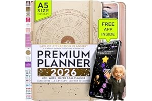 FREEDOM MASTERY Planer prawa przyciągania 2026 – godzinowy, tygodniowy i miesięczny planer wyznaczania celów z aplikacją Panduo, 12-miesięczna wydajność, dziennik życia i wdzięczności, zawiera składaną tablicę wizji