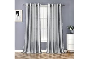 LinTimes Stripe Voile Eyelet Curtains,Linen Textured Elegance Pinstripe Sheer Curtains for Bedroom Living Room Nursery Room W52 x L72 Inch Black/White 2 Pieces