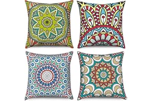 Hnmdmyi Funda de cojín Boho 40x40 Juego de 4, Bohemio Granja Retro Floral Mandala Medallón Brújula Cojín Decorativo Cubiertas Funda de Almohada de Lino para Sofá Cama Jardín Decoración del hogar