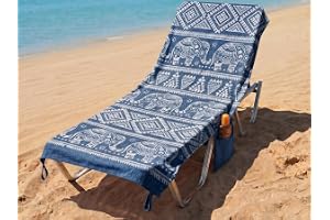 o-day Strandhandduk med hörn och fickor 70x180 cm – 100% Fouta-bomullshandduk för solsäng och strand (Tribal - Nattblå)