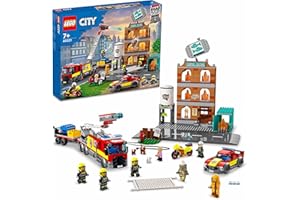 LEGO 60321 City Fire La Brigade Pompiers: Jeu de Construction avec Minifigurines, Jouet de Camion, Moto et Remorque, Idée Cadeau pour Les Enfants de 7 Ans et Plus