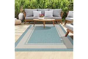 homeart Outdoor Rugs | Easy-Cleaning Indoor & Outdoor Area Rugs for Porch, Deck, Balcony, Garden, Picnic, Kitchen, Hallway | UV & Weather-Resistant Large Patio Rug Mats Aqua Cream, 140 x 200 cm
