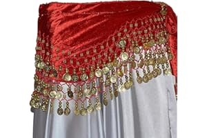 Tanzbekleidung & Accessories Bauchtanz MÜNZGÜRTEL HÜFTTUCH Belly Dance BAUCHTANZGÜRTEL HIP Scarf Karneval XXL (XXL: 215 cm, Rot)