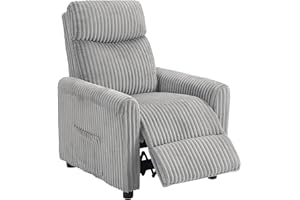 HOMCOM Sillón Relax Reclinable, Sillón Reclinable Manual, Tapizado en Pana, Instalación Rápida, Reposapiés, Acolchado Grueso, para Salón, Dormitorio, Oficina, Gris Claro