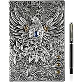 OFFCUP 3D Embossed Leather Notebook A5, 200 Pages Vintage Notebook Travel Notebook Notepad with Pen, Travel Journal Writing N