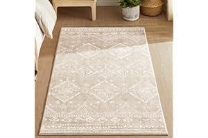 SONGMICS HOME Alfombra, 80 x 150 cm, Alfombra Antideslizante, Decoración del Hogar, para Salón, Dormitorio, Lavable a Máquina, Estilo Moderno, Beige Capuchino TAR026K01V1