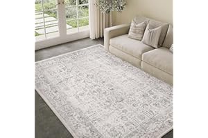 ‎HUGEAR HUGEAR Vintage Grau Waschbarer Teppich Wohnzimmer 150x210cm Retro Rugs for Living Room Weich rutschfest Groß Tepich Kurzflor Schlafzimmer Carpet Living Room Bedroom Esszimmer Teppiche Büro